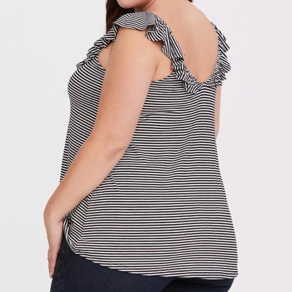 Torrid Super Soft V-Neck Ruffle Tank in Black and White Stripe Size 1/ 1X /14-16 - Picture 3 of 7